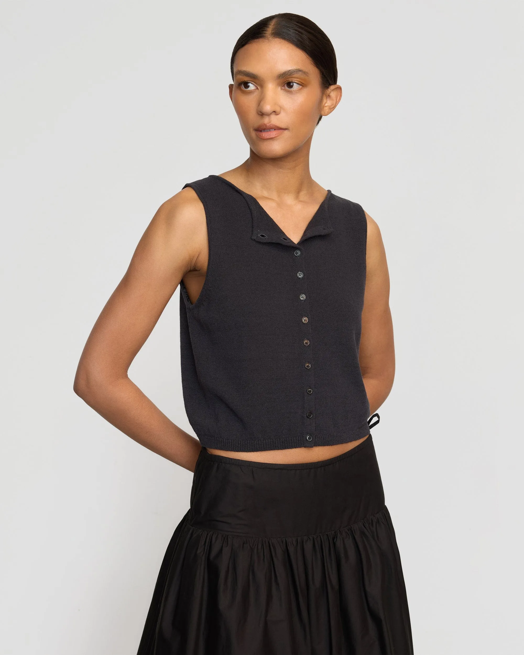 Stretchable Material Ultraviolet Protection Fabric Elith Cotton-Linen Button Knit Vest