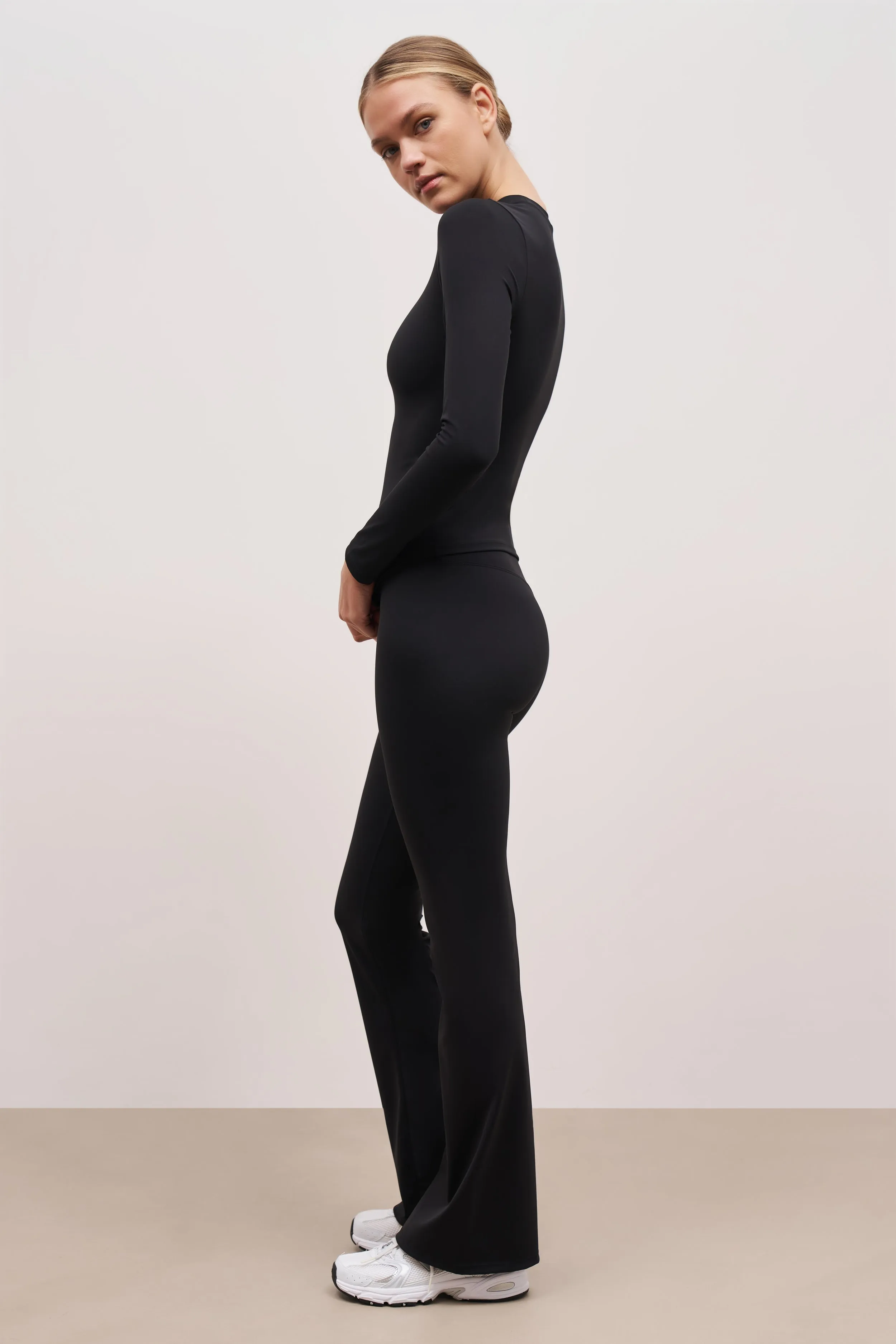 Base Sculpting Flared Leggings - Black MultiPanelConstruction Comfortable Look