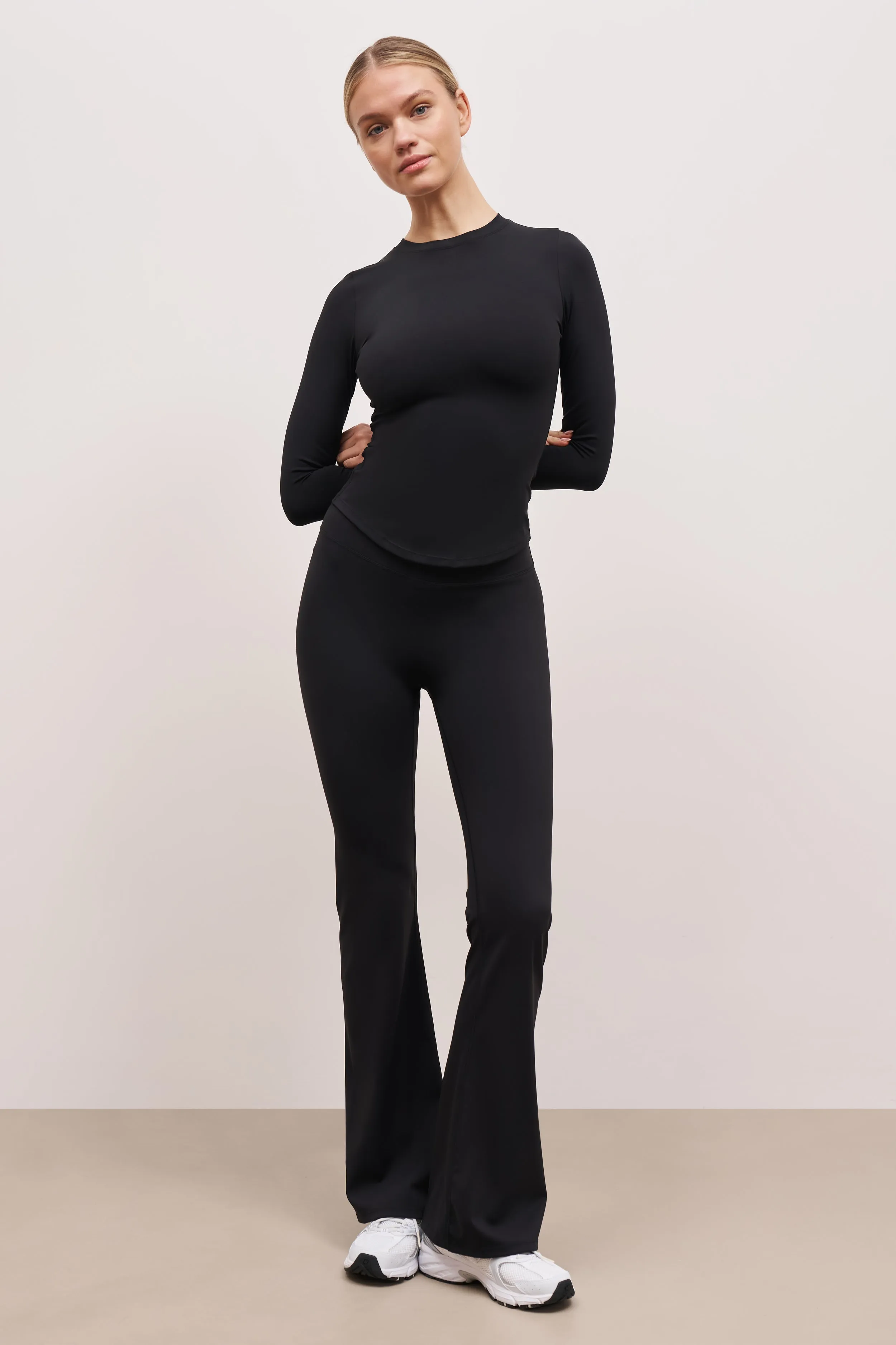 Base Sculpting Flared Leggings - Black Sport Hoodie Drop Shoulder Silhouette
