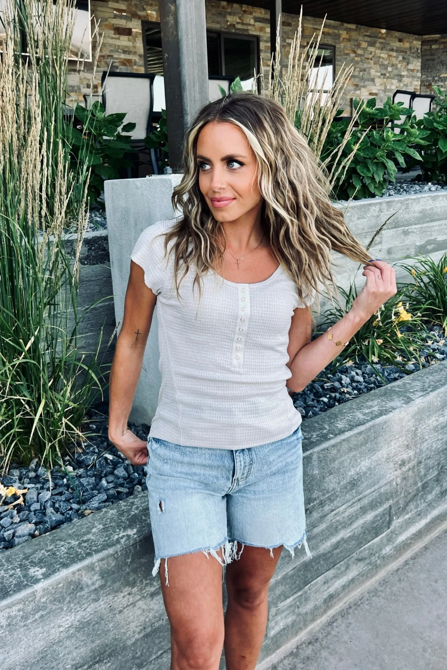 MeshLining Fashion Statement Daylight Waffle Cap Sleeve Top - FINAL SALE