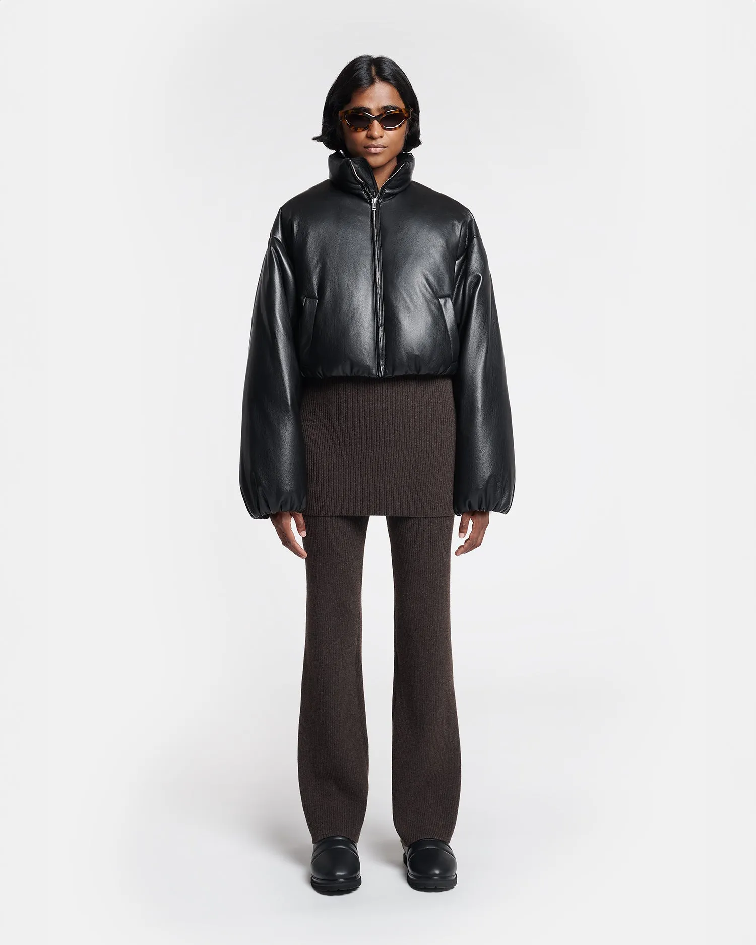 Lilima - Cropped Okobor? Alt-Leather Puffer Jacket - Black Goggles DurableStitching