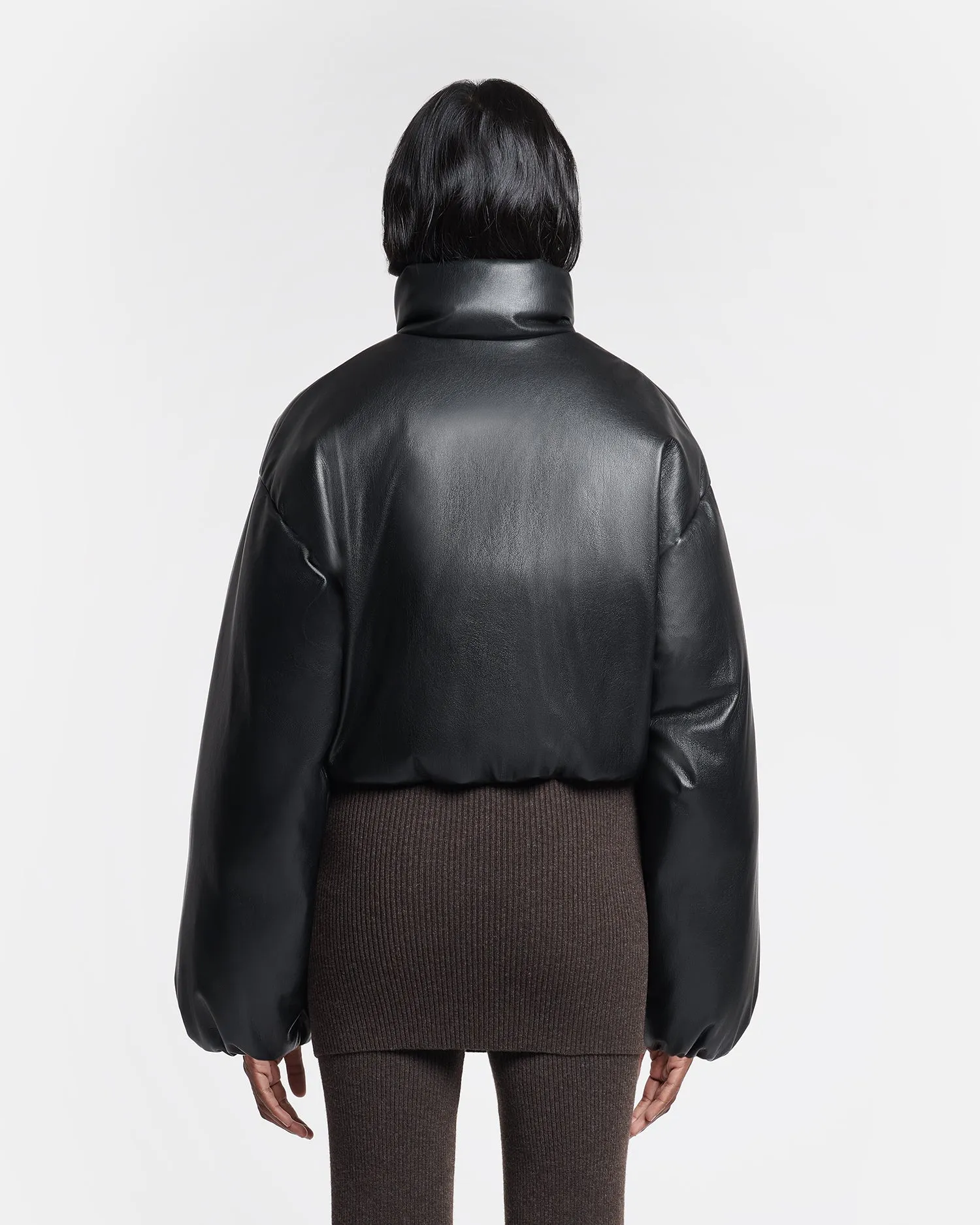 Lilima - Cropped Okobor? Alt-Leather Puffer Jacket - Black Tactile Grip Details Dynamic Movement Adaptive