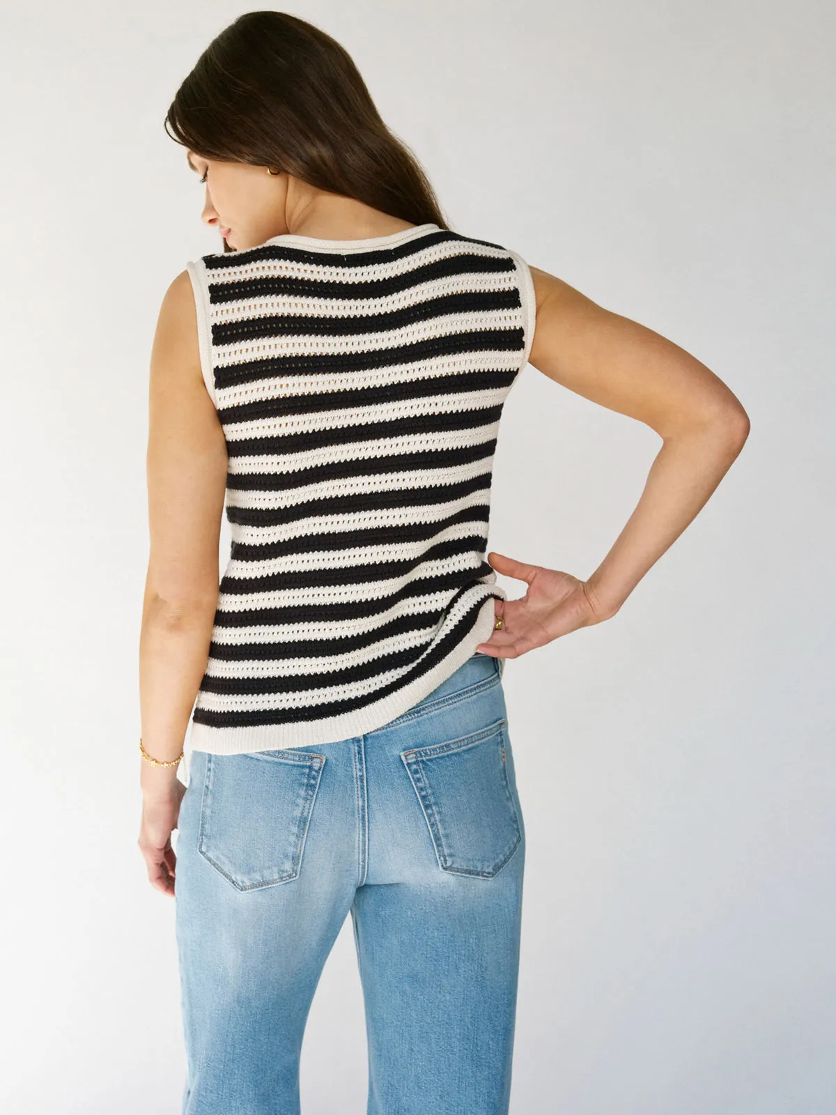 Tunic top Crochet Shell Sweater Chalk Black Stripe