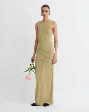Minimalist Aesthetic NeutralPalette Arisa - Draped Mesh Jersey Maxi Dress - Sand
