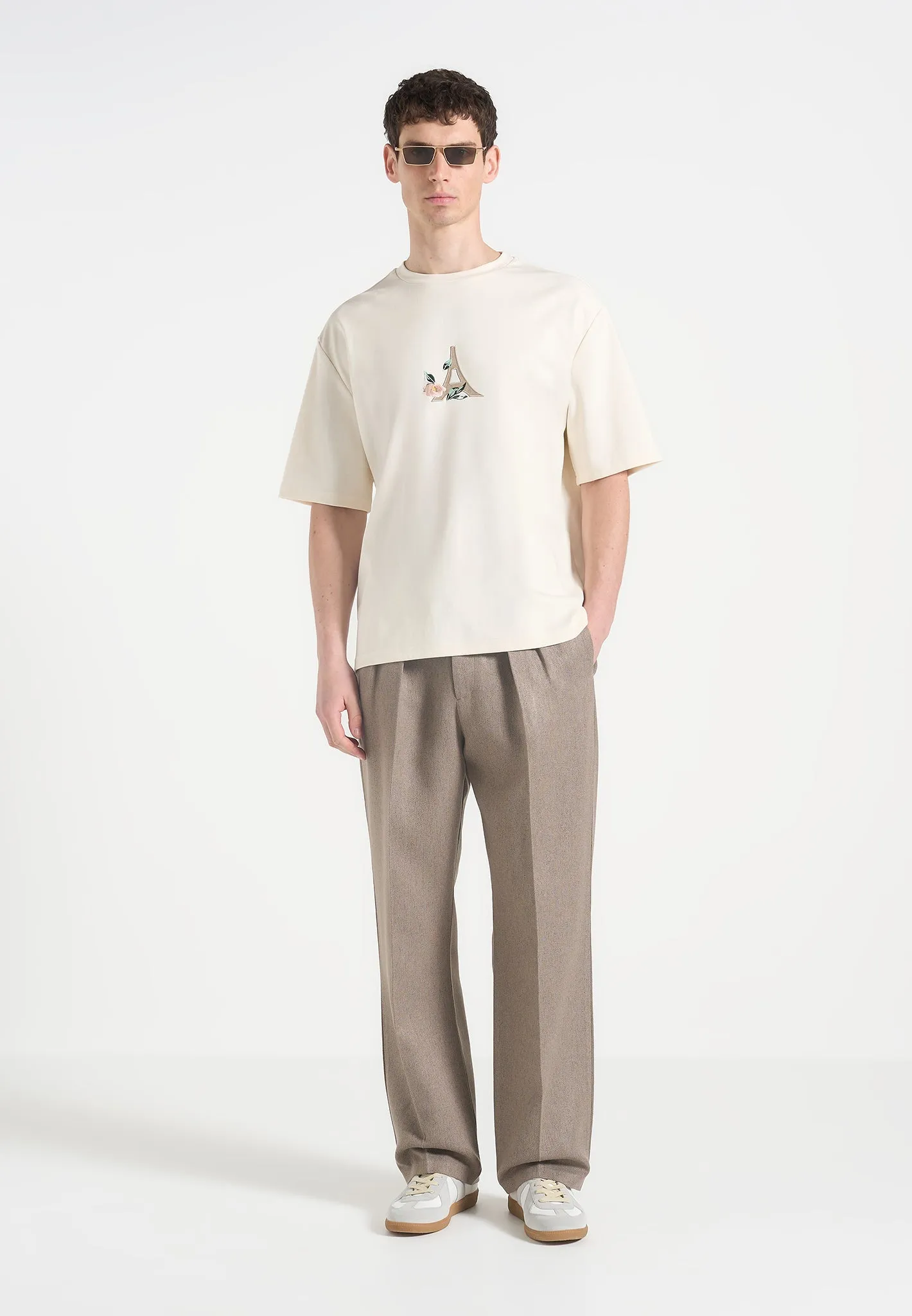 Thierry - Floral Eiffel Cotton T-Shirt - Cream Flexible Shoulder Construction