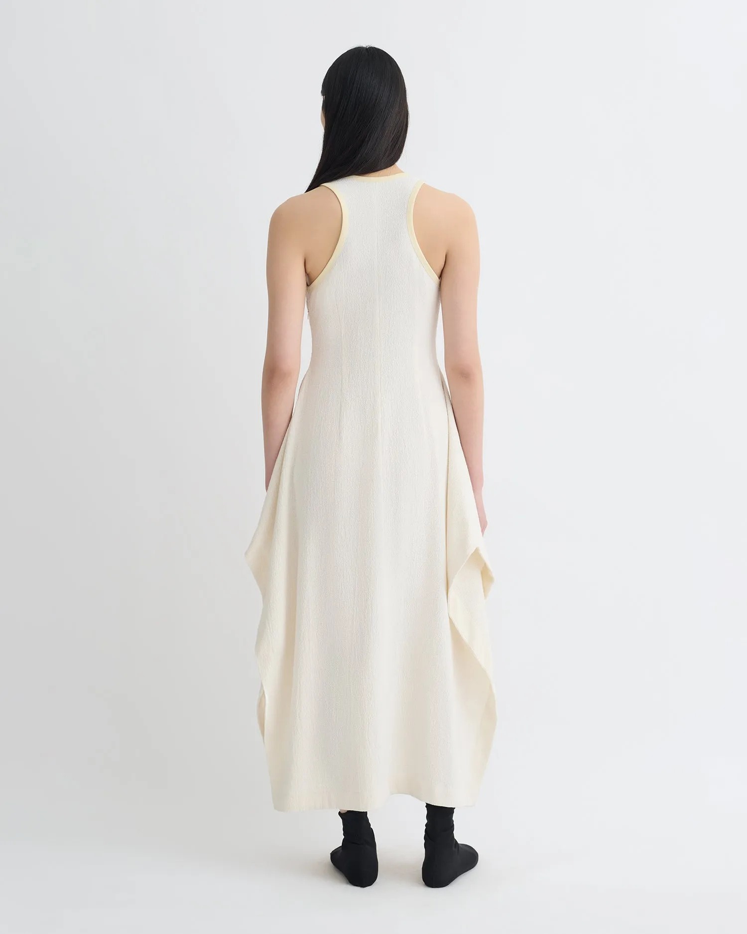 Thoosa - Draped Crepe Melange Midi Dress - Creme Seamless Construction Design