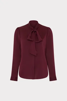 Tie Neck Silk Blouse Oversized Collar