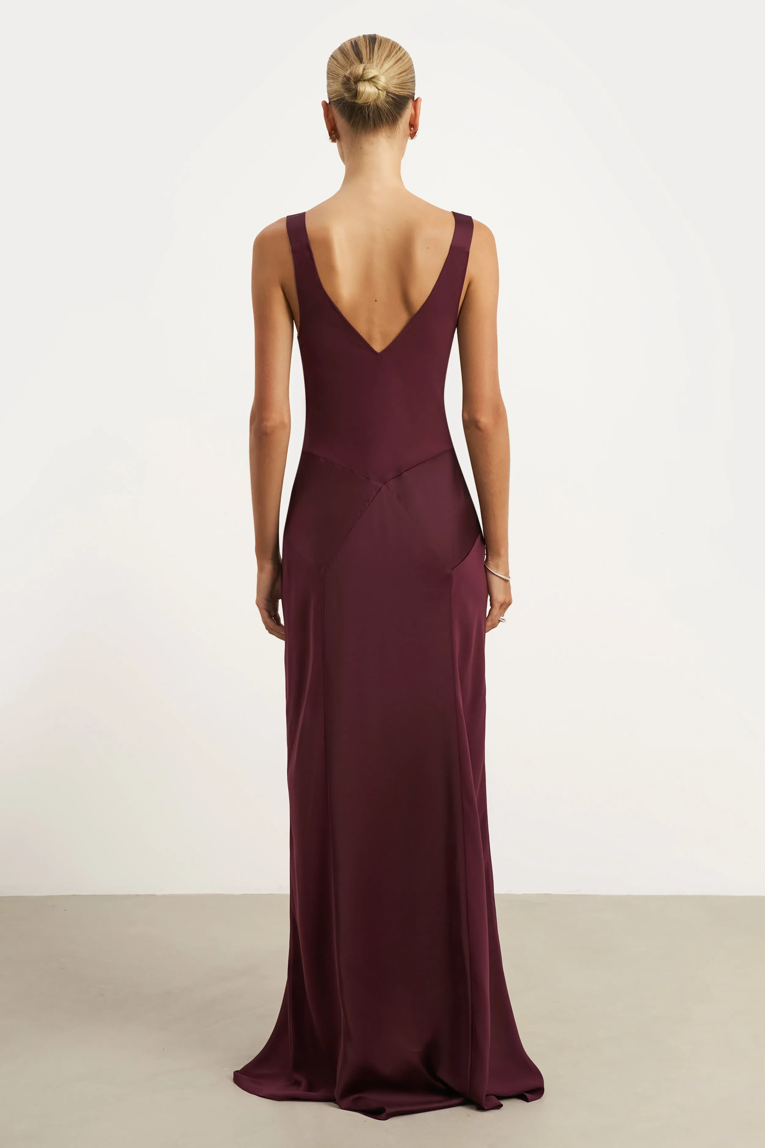 Cowl Neck Satin Panel Gown - Mulberry Go To Wear