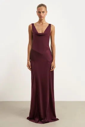 ReinforcedHem Radiant Mood Cowl Neck Satin Panel Gown - Mulberry