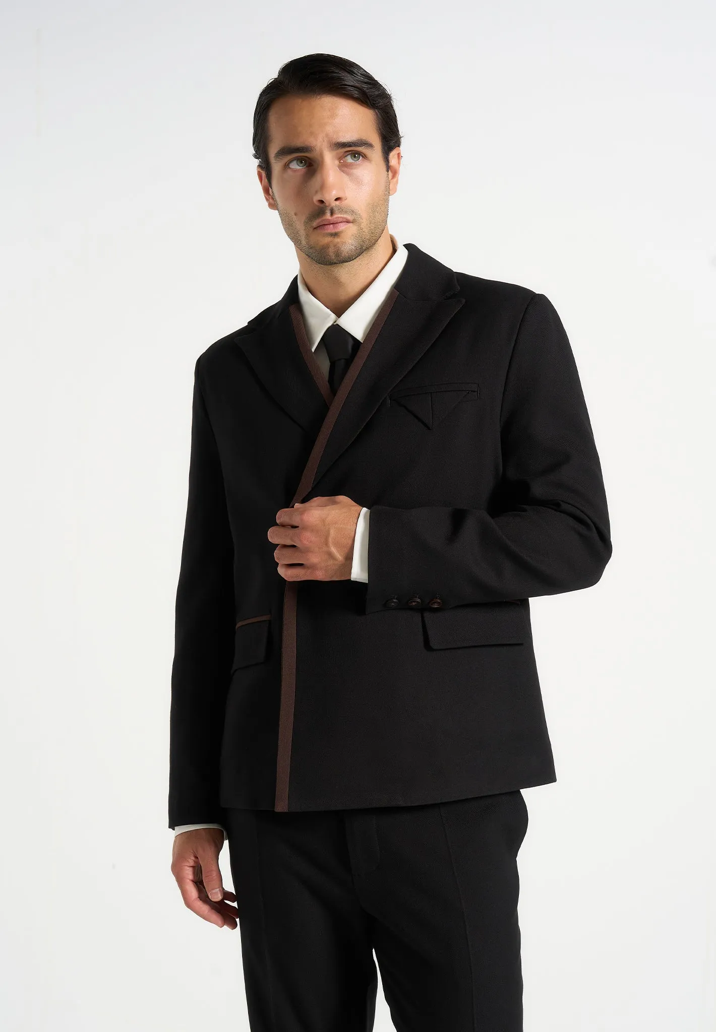 Alec - Double Breasted Suit jacket With Contrast Lapel - Black Trendy Wear Comfortable Business