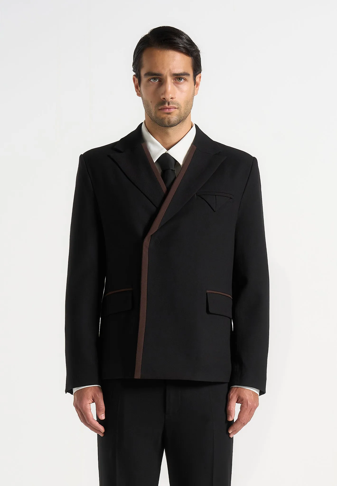 Alec - Double Breasted Suit jacket With Contrast Lapel - Black Timeless Look
