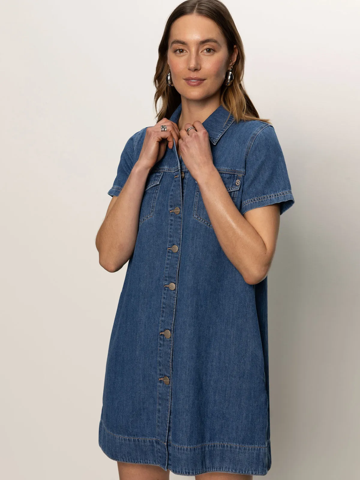 Denim Shiftdress Medium Wash Soft Neutral Work Appropriate