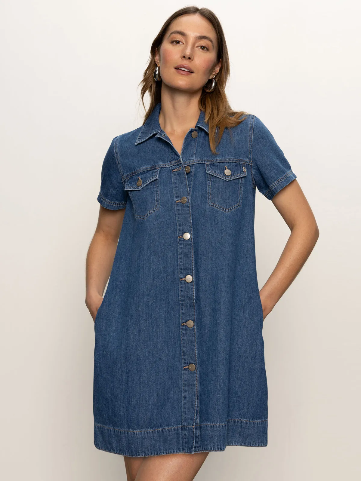 Denim Shiftdress Medium Wash Fitted Style