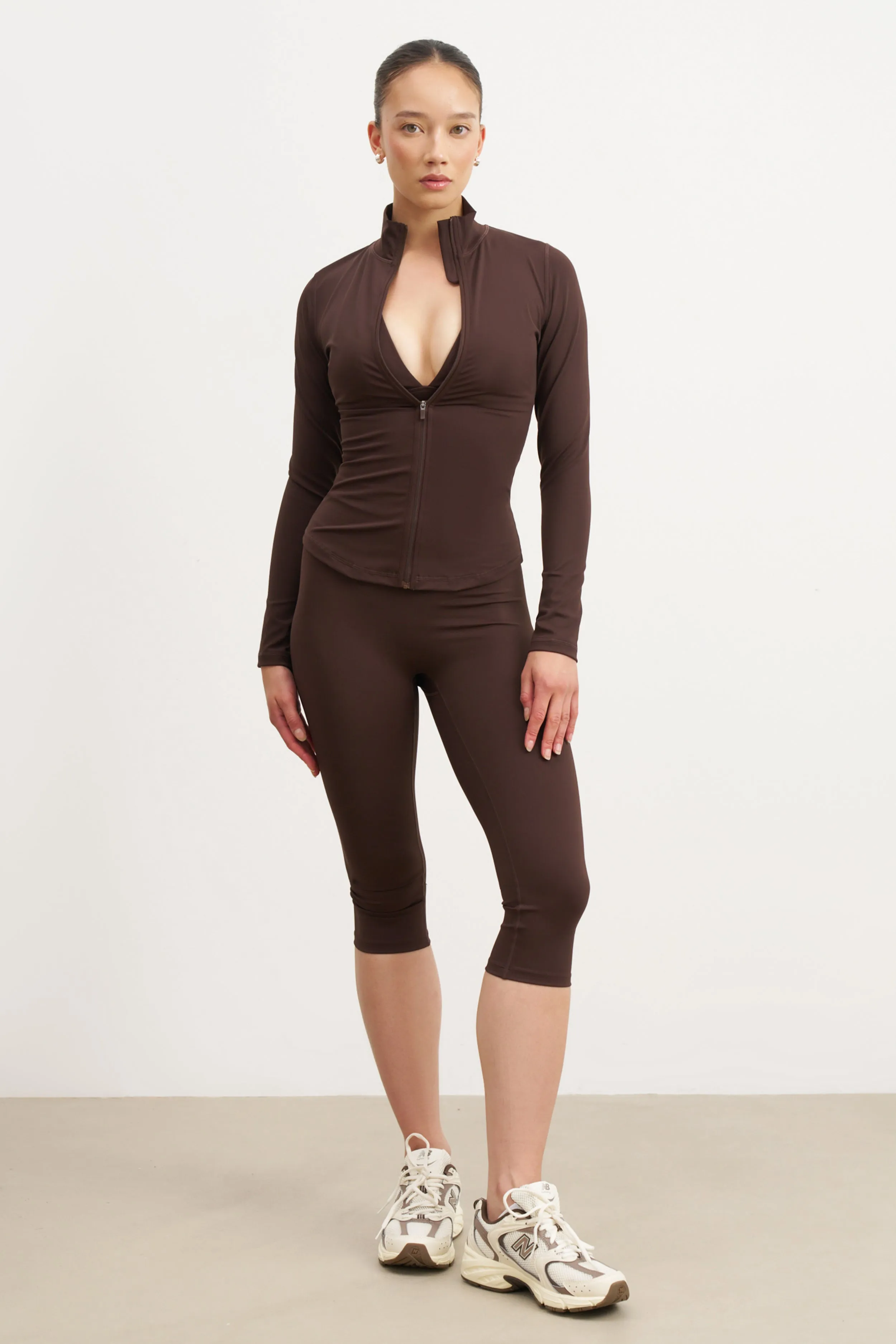 Sustainable Production Certified Hidden Pocket Design Base Sculpting Zip Up Jacket - Carob