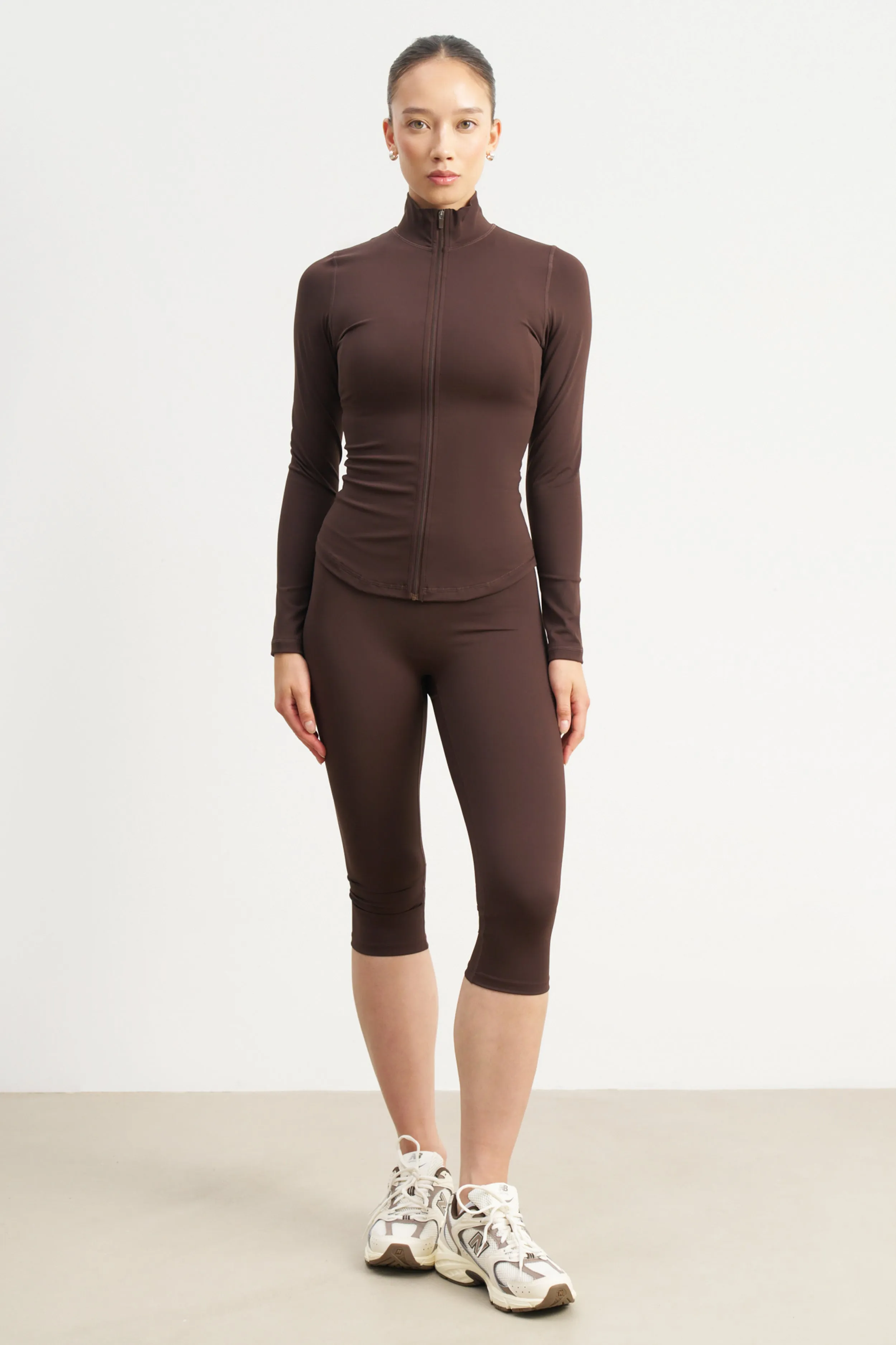 Muscular Fit Base Sculpting Zip Up Jacket - Carob