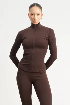 Minimalist Design Base Sculpting Zip Up Jacket - Carob