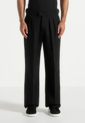 Pierre - Relaxed Fit Twin Pleat Tailored Trousers - Black Elegant Comfort
