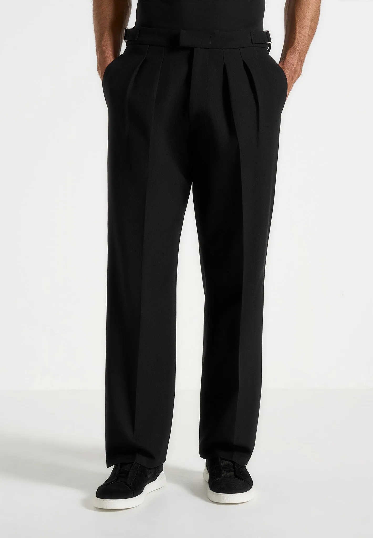 Pierre - Relaxed Fit Twin Pleat Tailored Trousers - Black Comfortable Tailoring