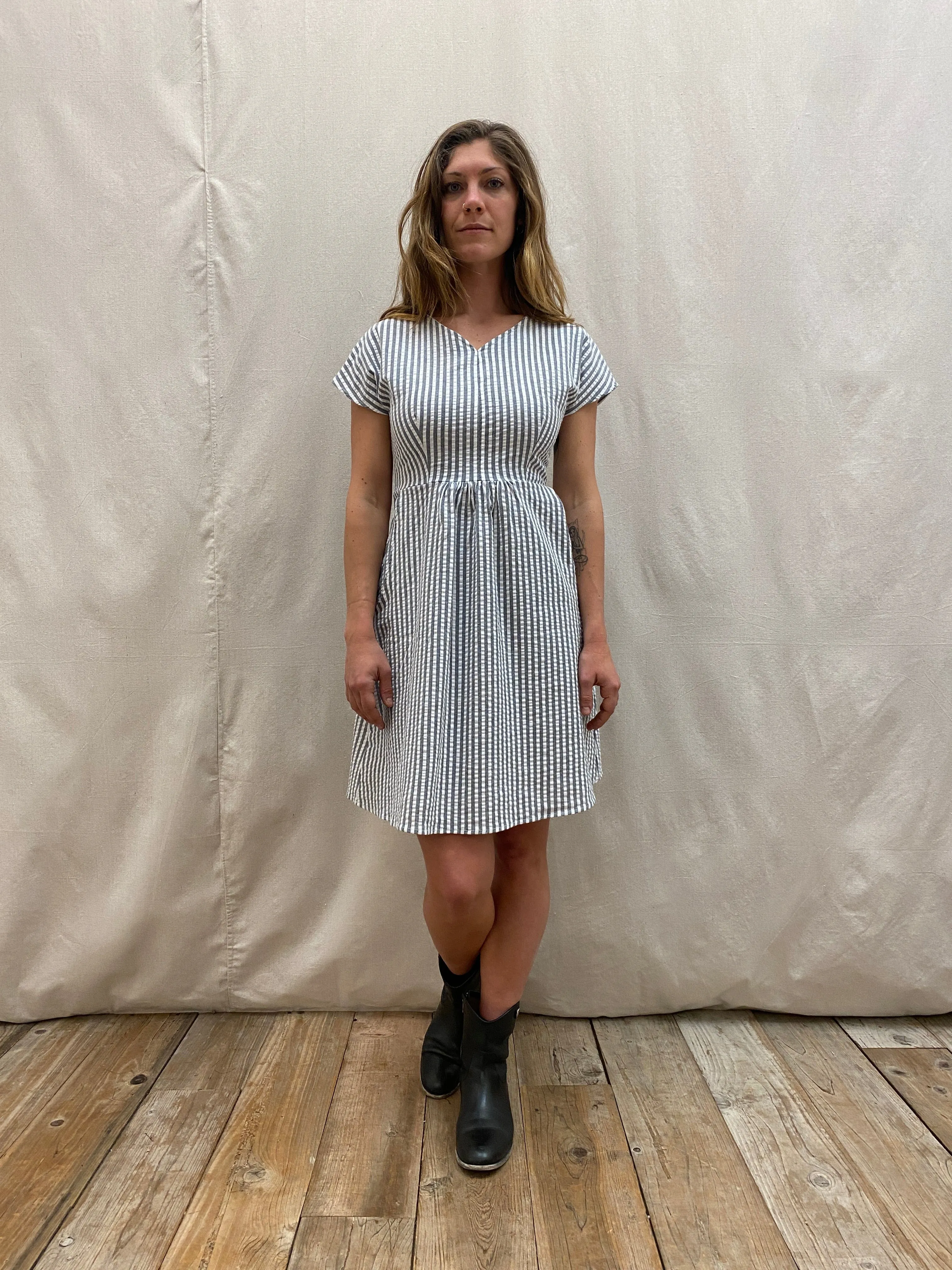 Romantic Hour Modern Chic Dolman Dress in Seersucker