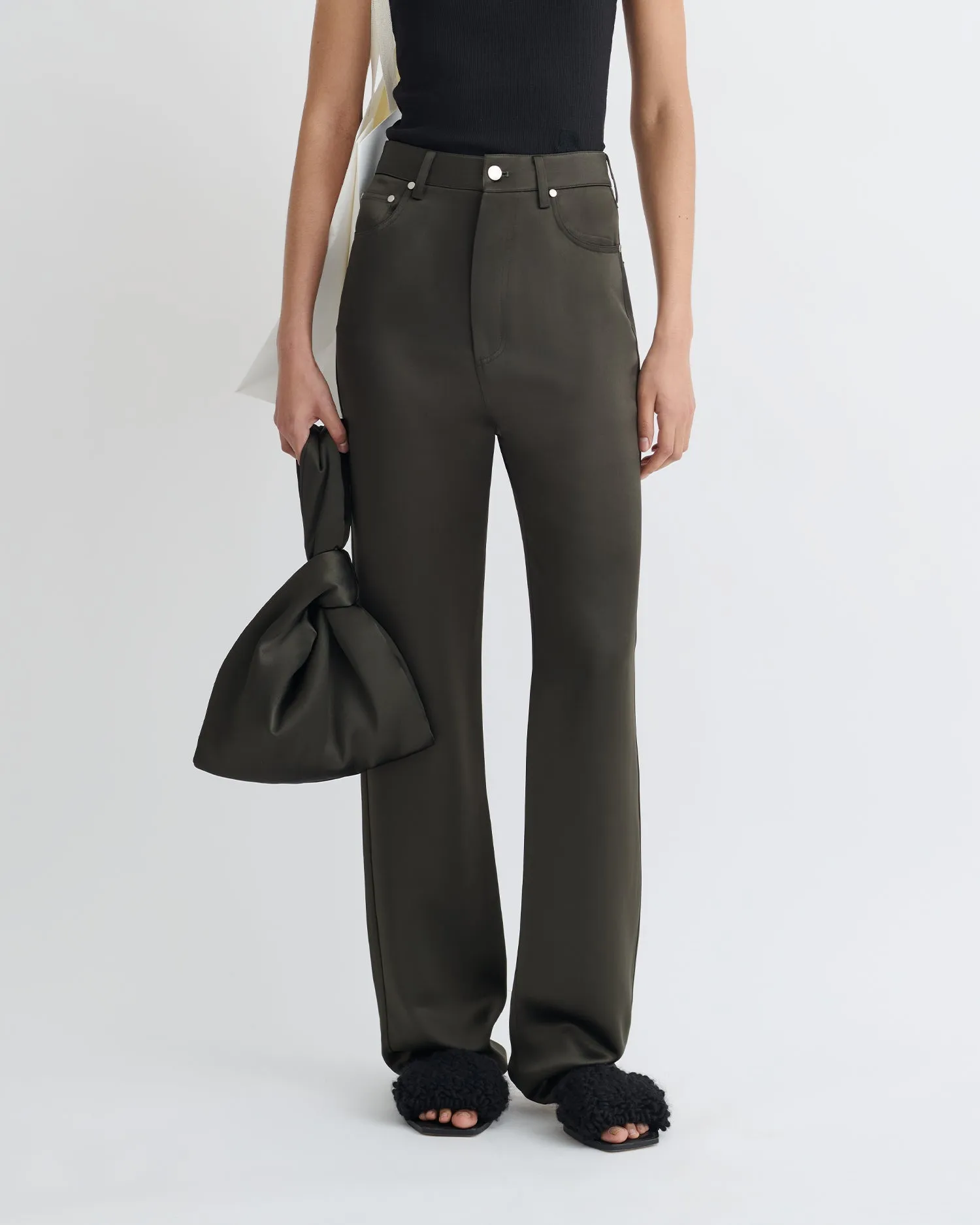 Tita - Slip Satin Pants - Dark Green Durable Chainstitch