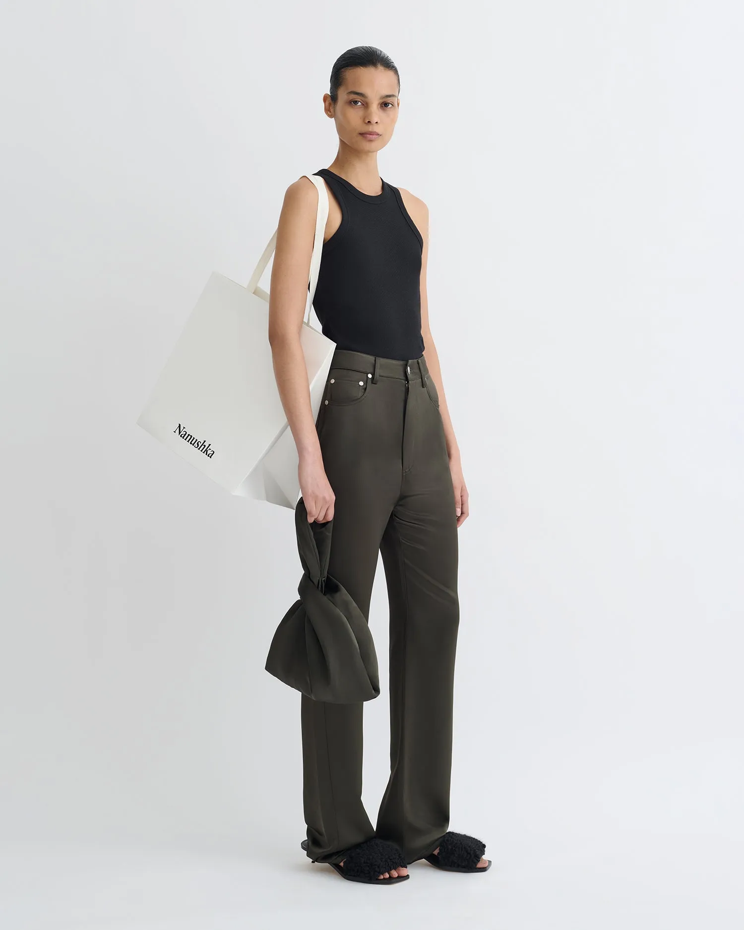 Flexible Gusset Design Tita - Slip Satin Pants - Dark Green