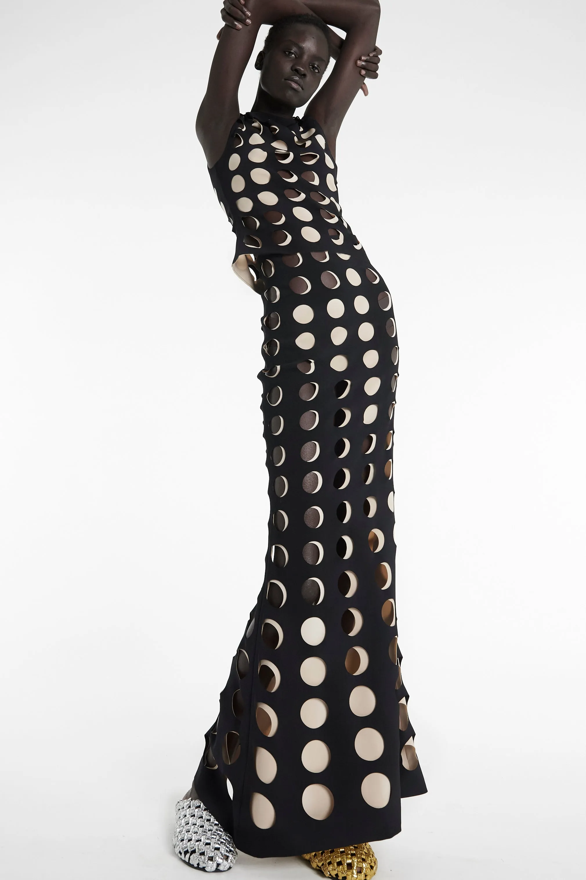 Top With Layered Circular Cutouts Black Nude Durable Double Stitching Simple Style