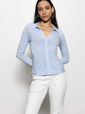 Dreamgirl Button Up Top Sky Blue TexturedWeavePattern Skinny Fit