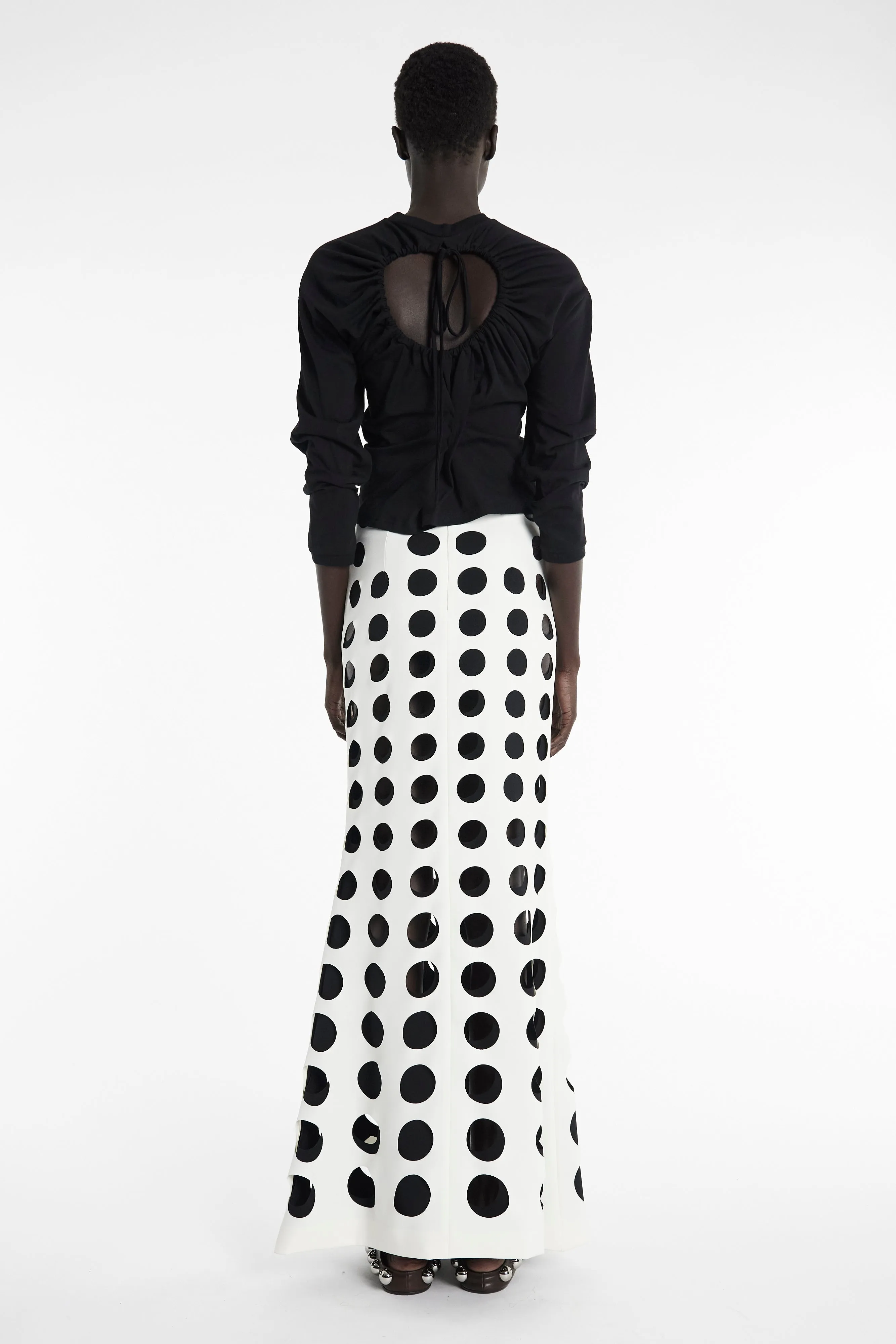 Layered Circular Cutouts Skirt White Black Media Feature Flat Lay Collar
