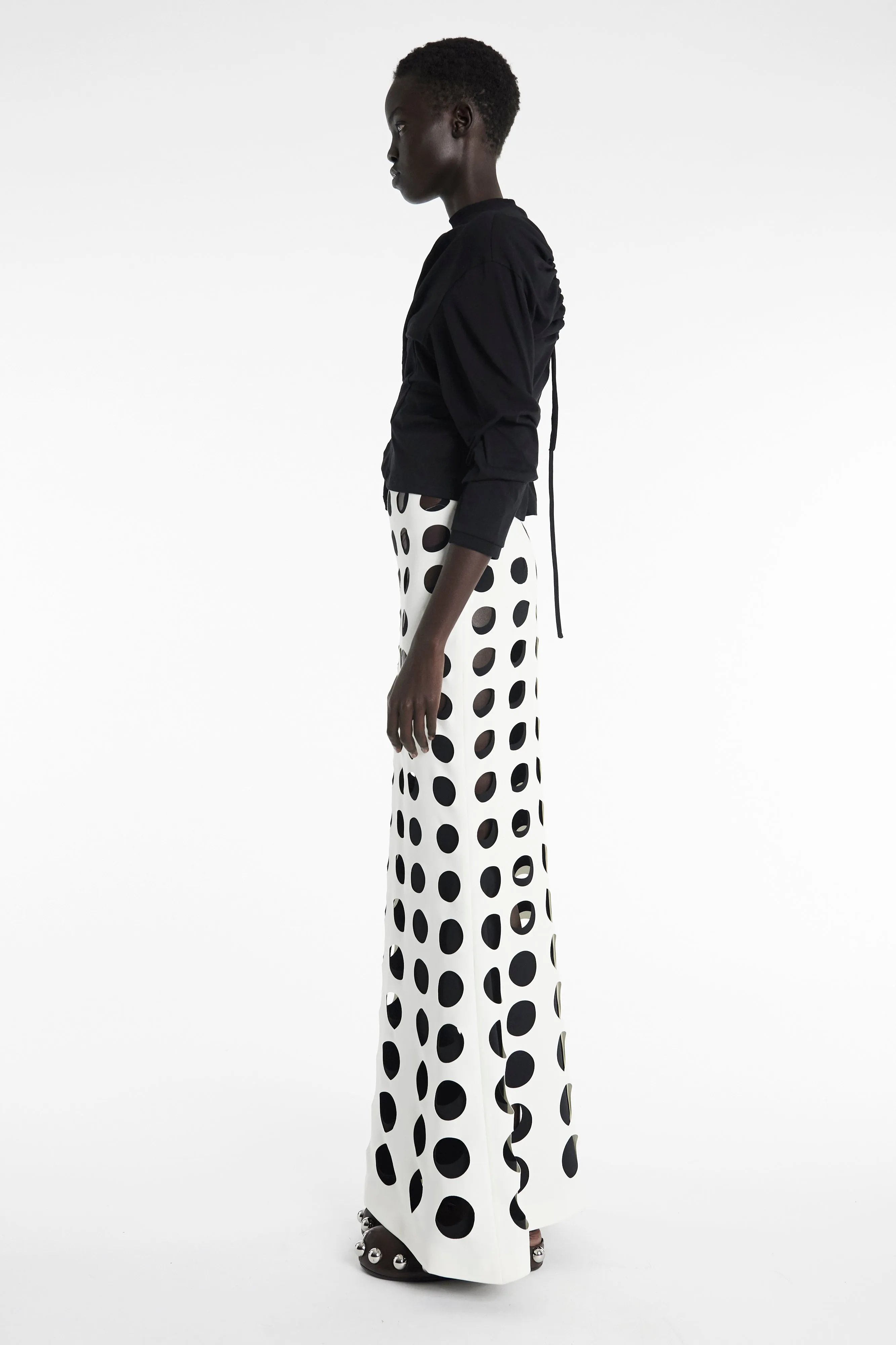 Sustainable Innovation Airy Look Layered Circular Cutouts Skirt White Black