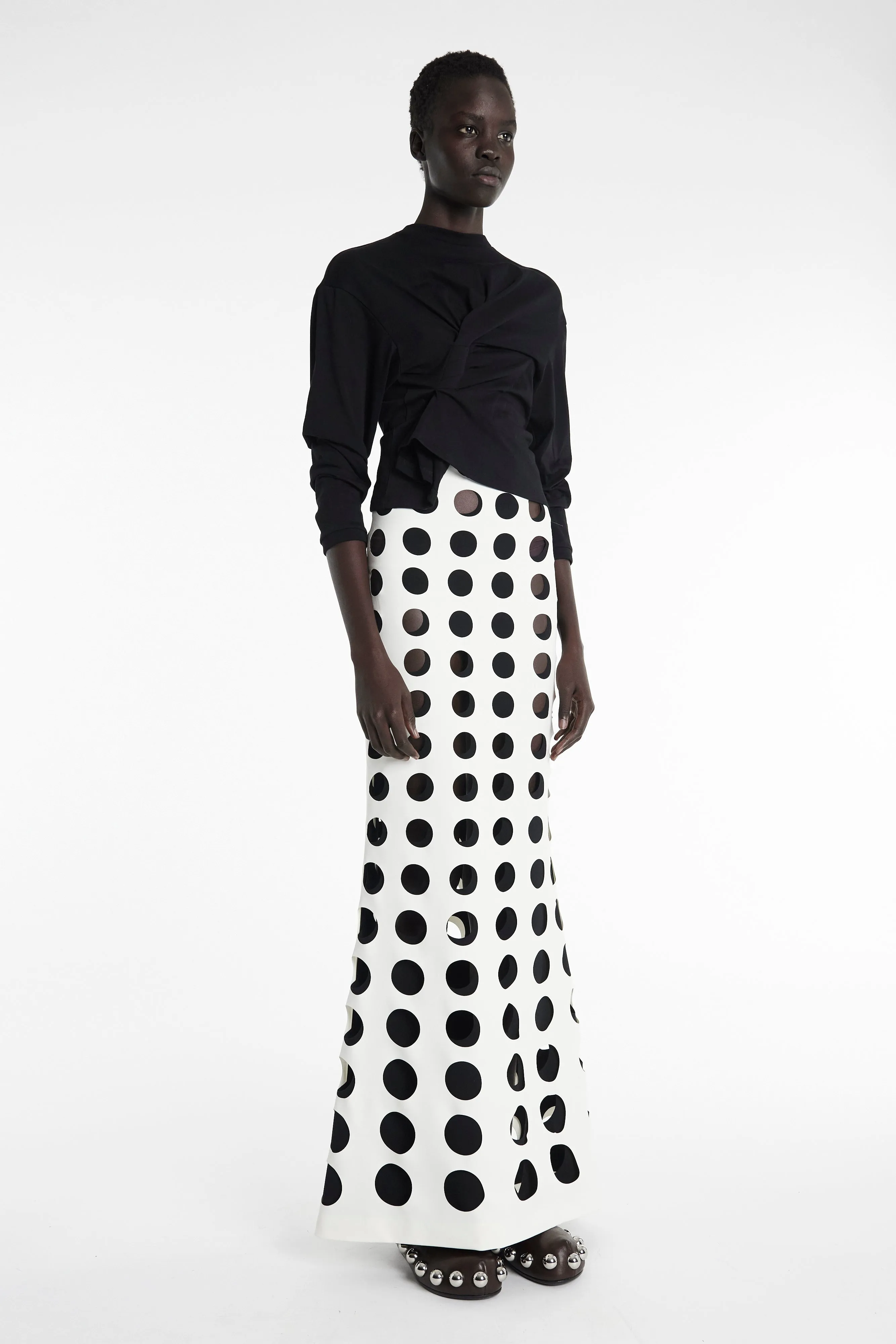 Eco Friendly Dye Crisp Details Layered Circular Cutouts Skirt White Black