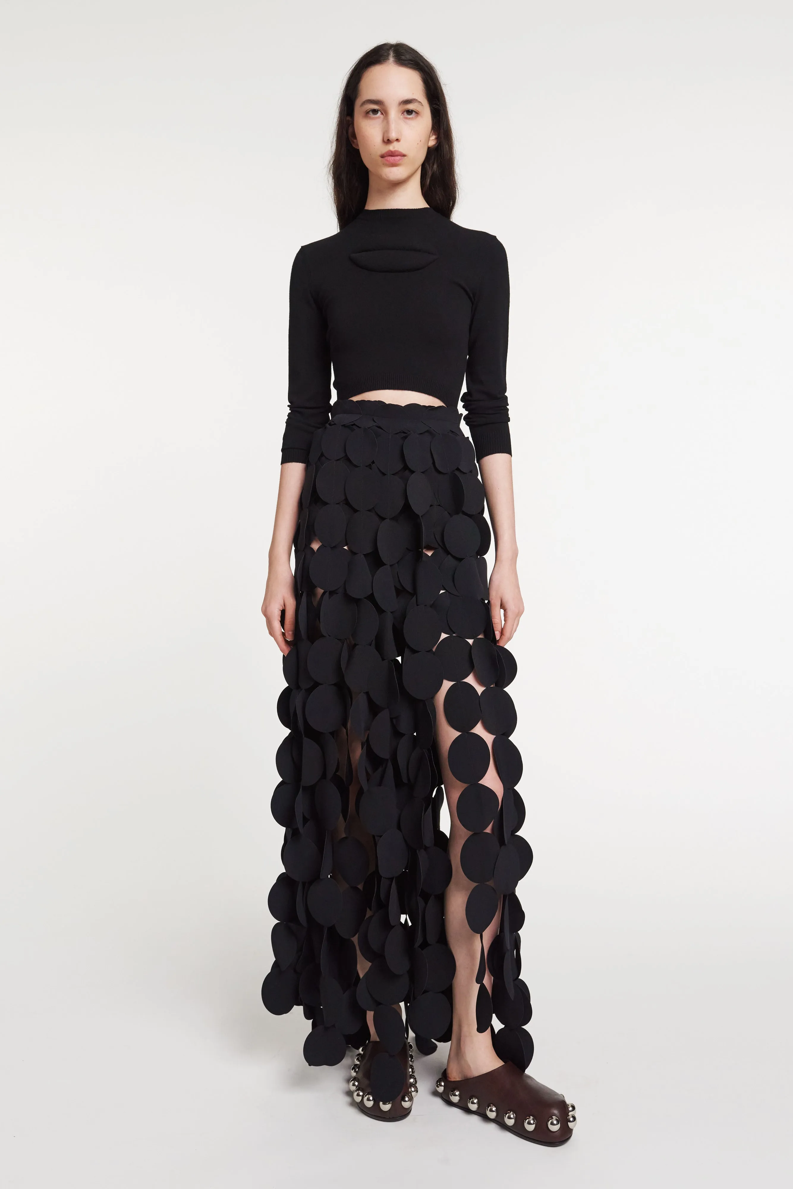 A Line Silhouette Non see through Multi Circle Layered Maxi Skirt Black