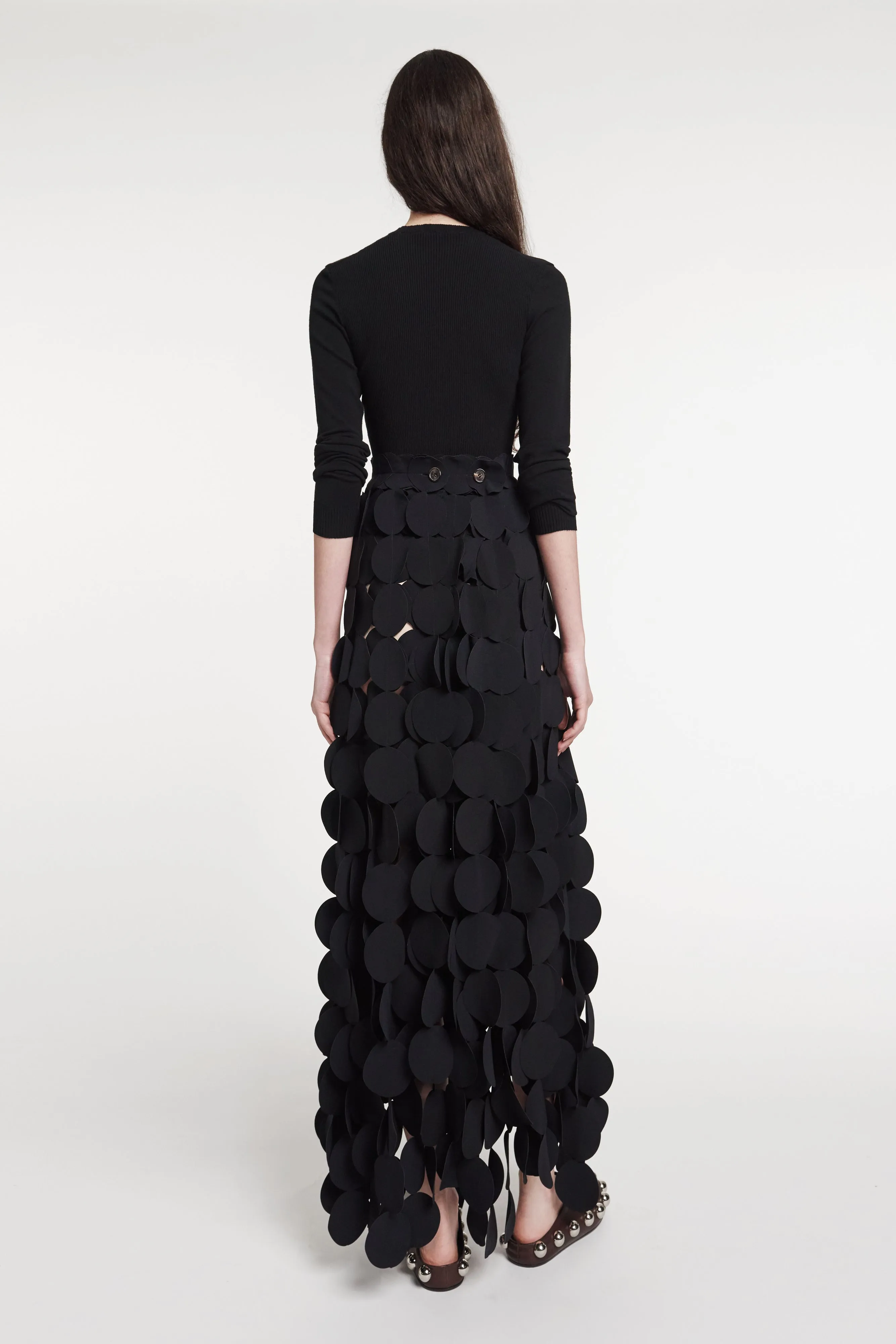 Design innovation Multi Circle Layered Maxi Skirt Black