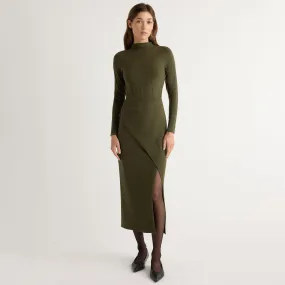 Suki Mock-Neck Side-Slit Dress Asymmetrical hem