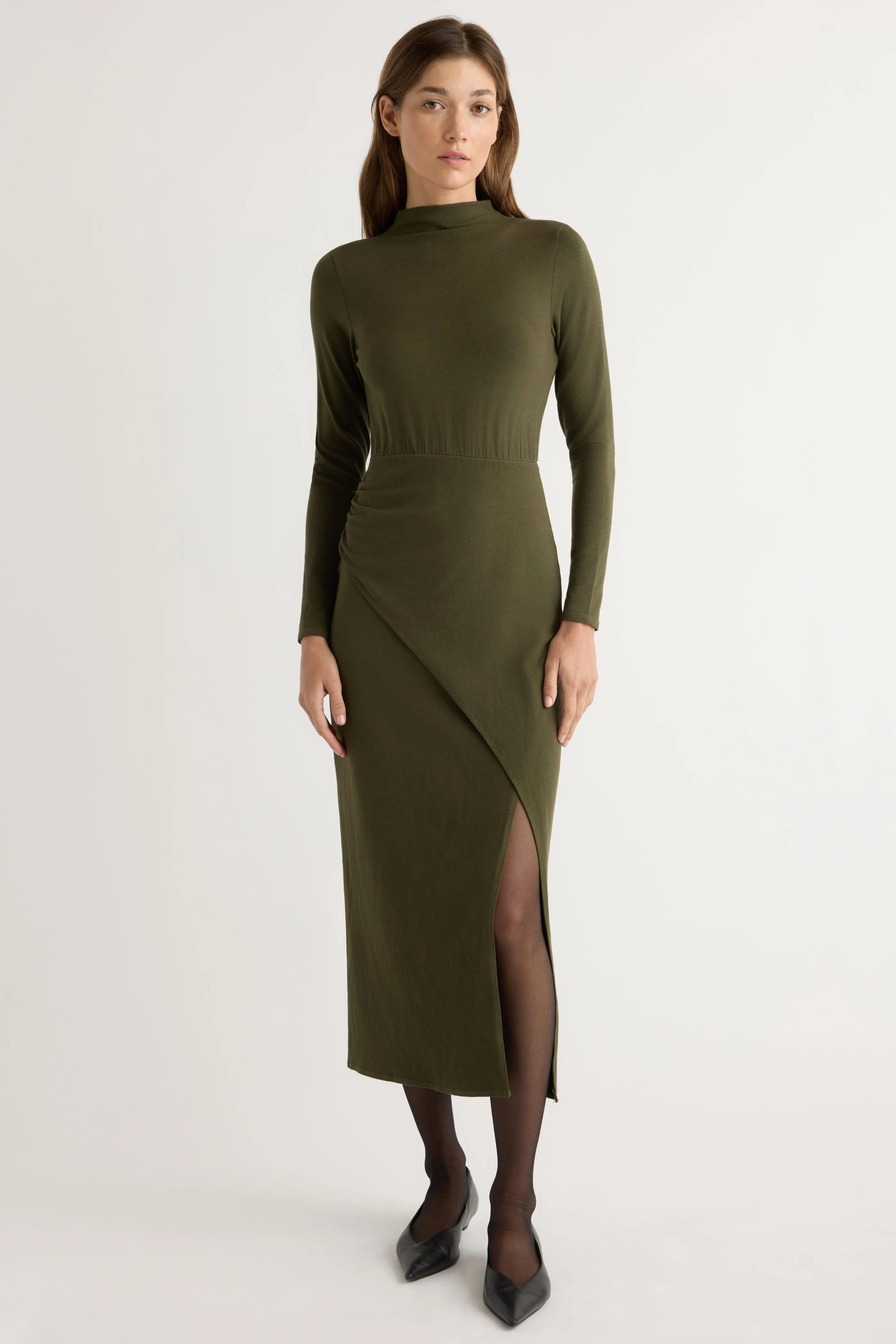 Suki Mock-Neck Side-Slit Dress Holiday-Party Harmonious Layers
