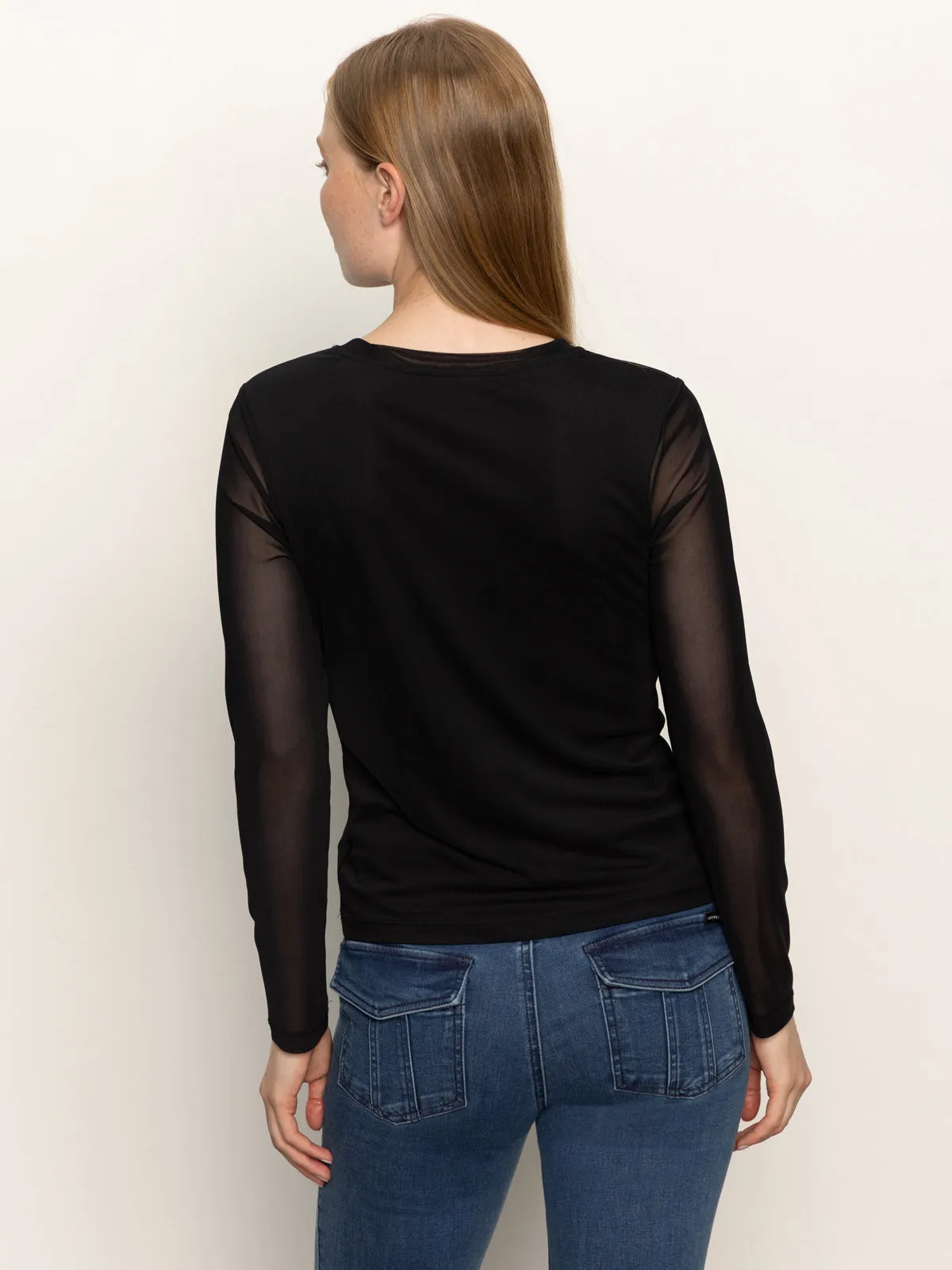 Long Sleeve Perfect Mesh Tee Black Relaxed Comfort Fit