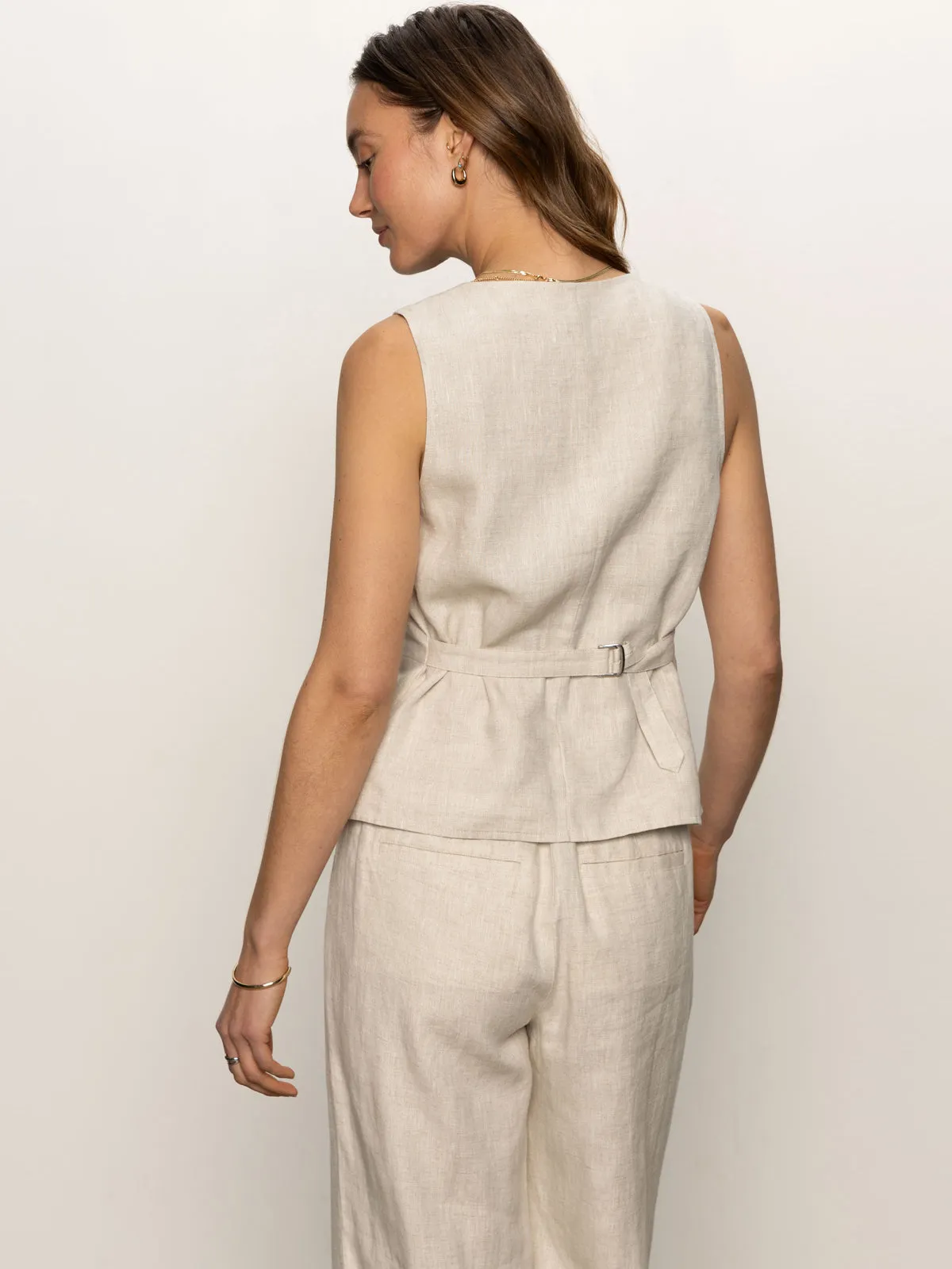 Casual dress ElasticTrimming Outsmart Square Neck Vest Flax