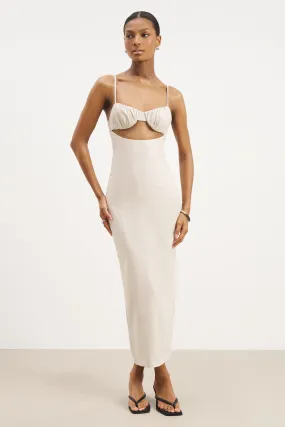 Fall Silhouette Tailored Linen Bustier Maxi Dress - Birch