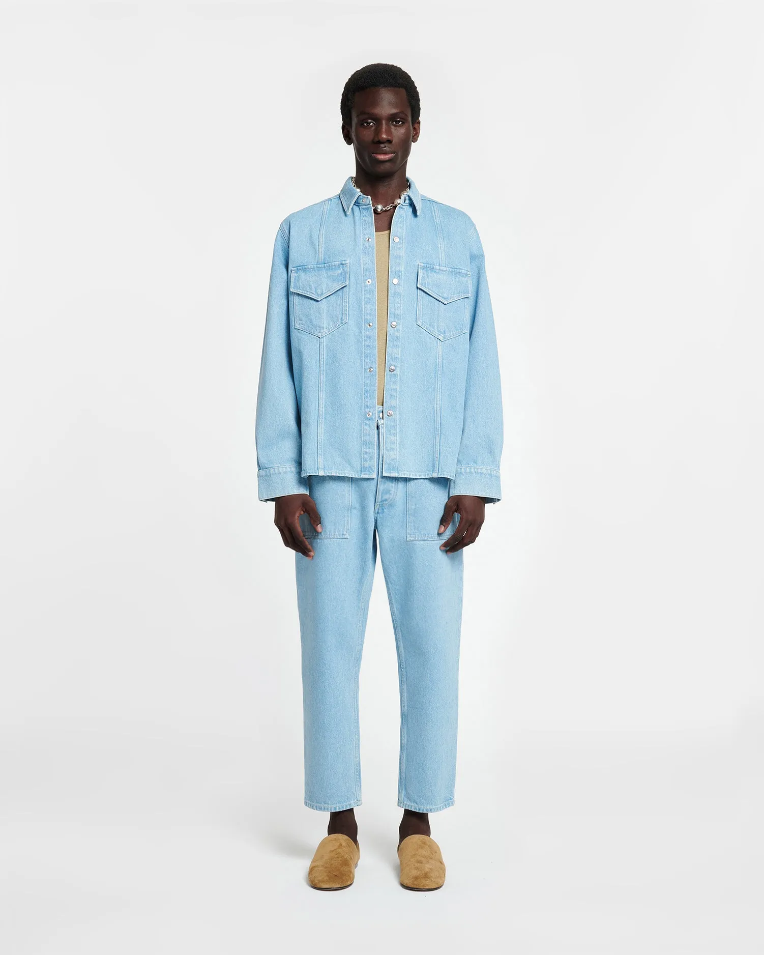 Trendy Look Airflow channels Tristo - Patch Pocket Denim Overshirt - Eco Light Wash