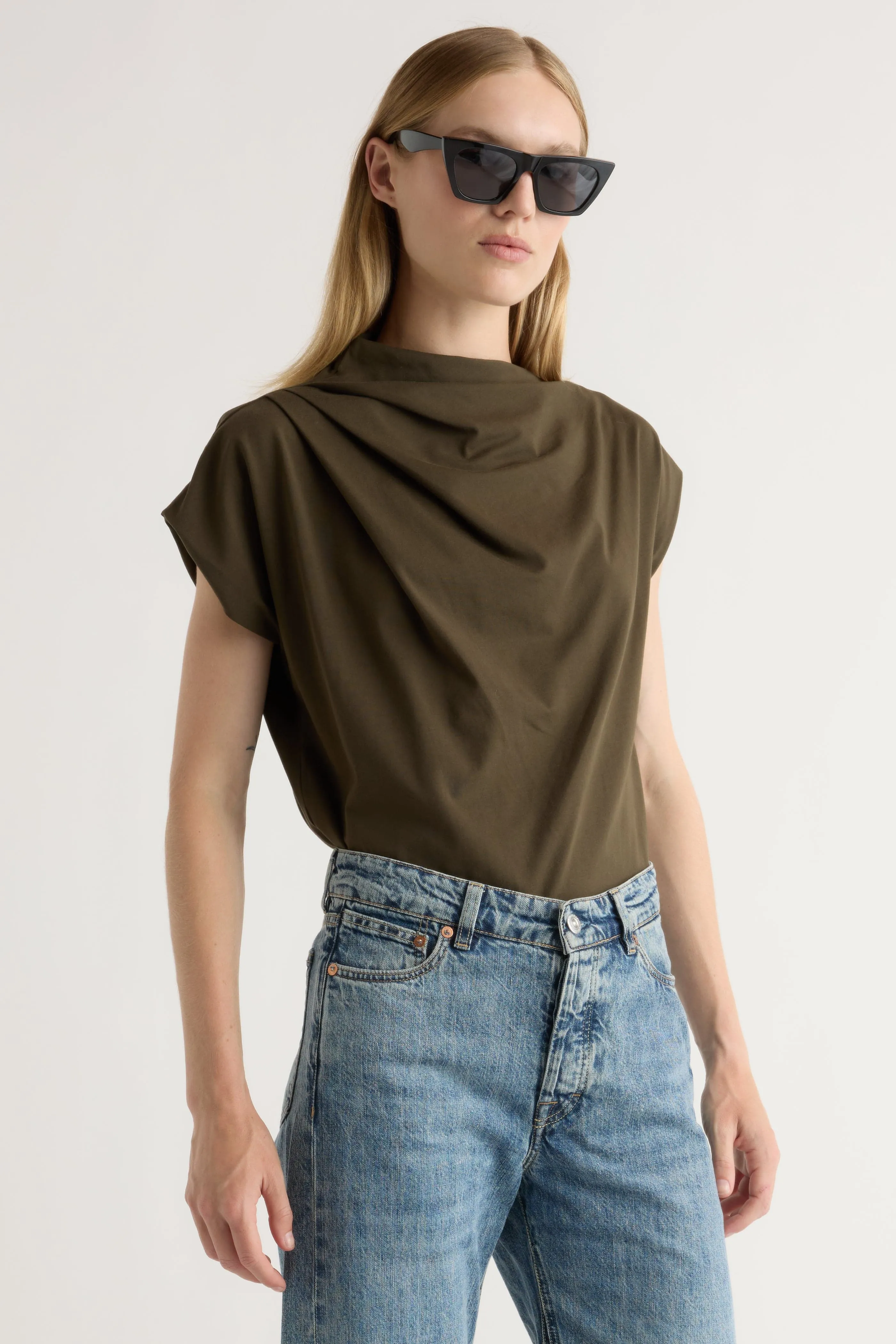 Layered Panel Construction SoftInteriorLining Kenny Asymmetric-Neck Tee
