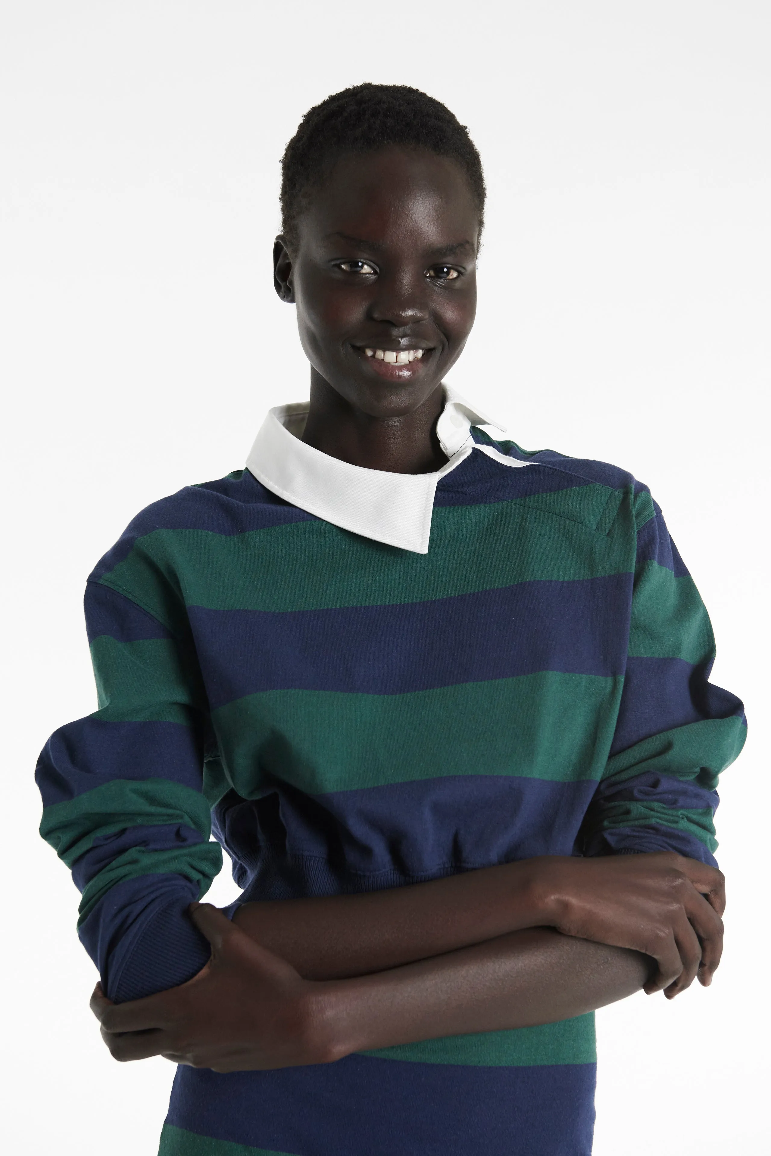 Versatile Layering Piece Hot Weather Twisted Collar Rugby Jersey Emerald Green Navy