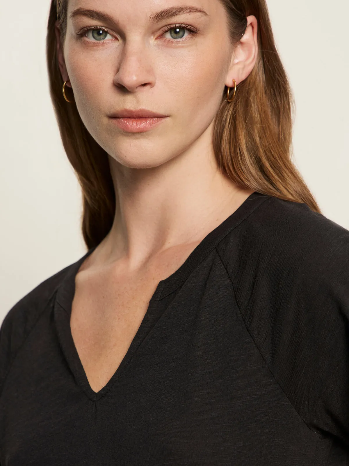 Biodegradable Options petite size Notch Neck Tee Black