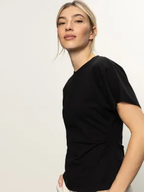 Versatile Look Shirred Waist Dolman Tee Black