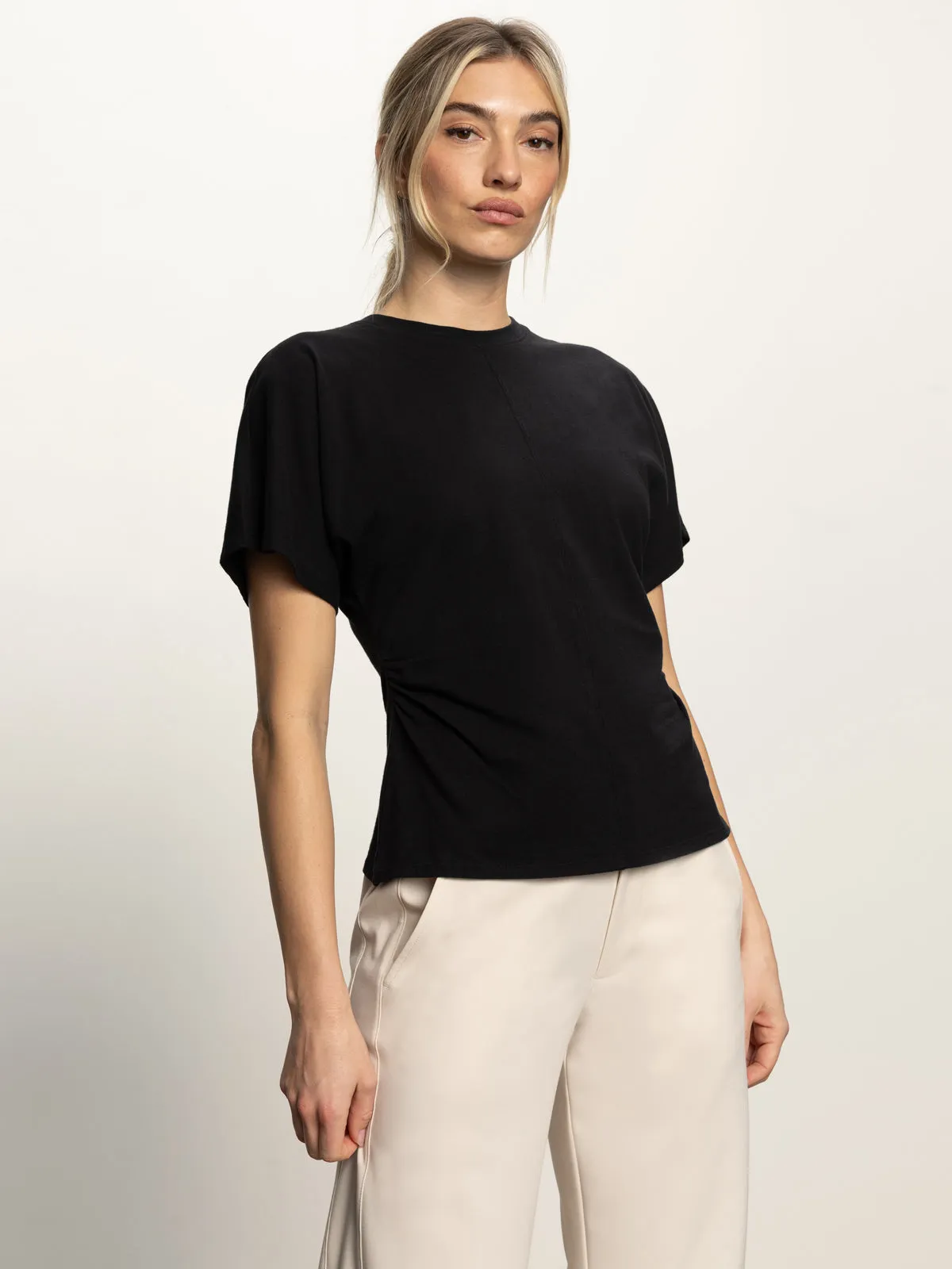 Shirred Waist Dolman Tee Black Sporty Appeal
