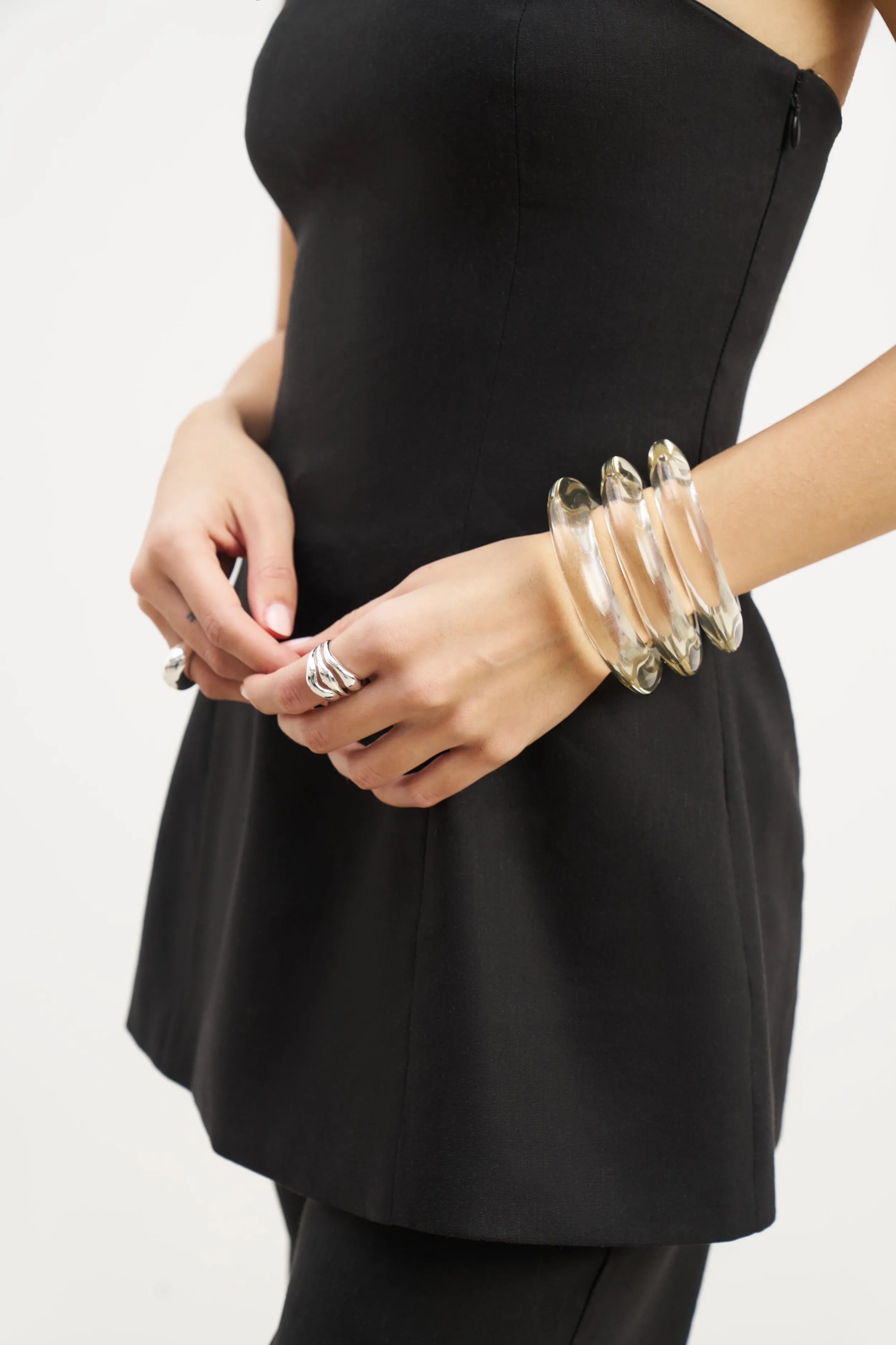 Earthy Tone Colorways FlexibleCollarStructure Strapless Linen A Line Bodice - Black