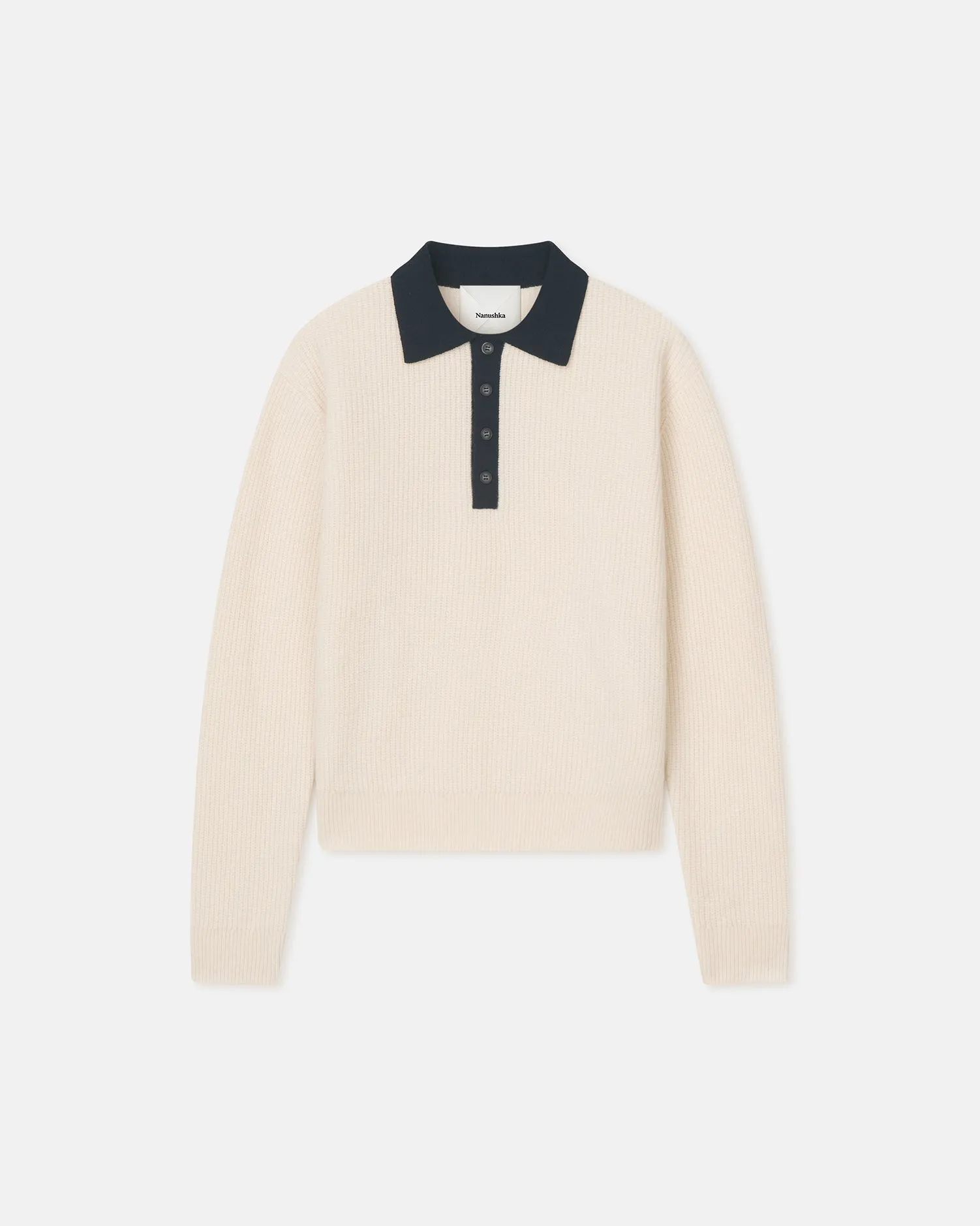 Relaxed Outfit Gregor - Merino and Terry Polo Sweater - Vintage Creme/Black