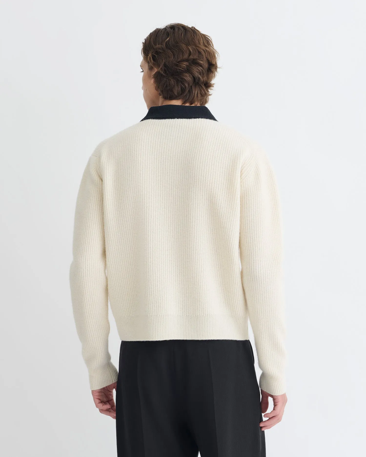 Gregor - Merino and Terry Polo Sweater - Vintage Creme/Black Fabric Softener Compatibility Chart Layered Stitch Details