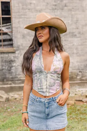 Urban Camo Corset Top- Pink Reflective Detailing