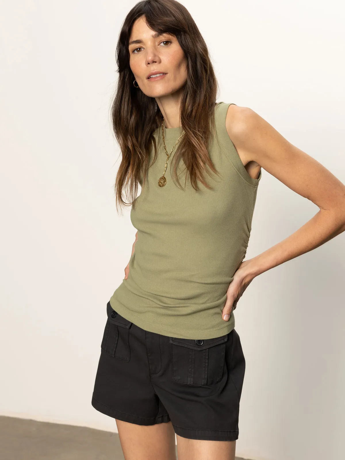 Ribbed Ruched Tank Sage Vegan Easygoing Wear