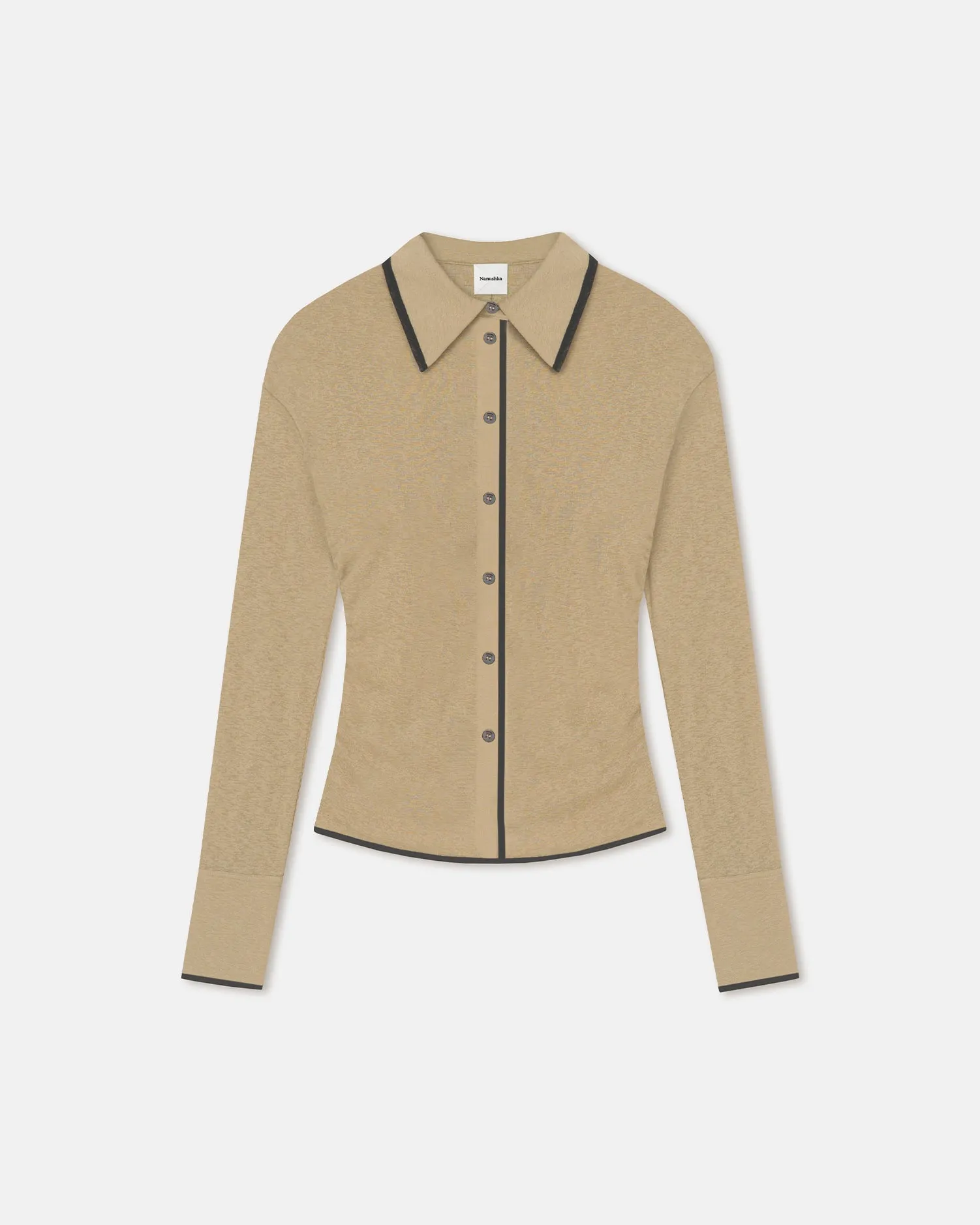 Idana - Mesh Jersey Shirt - Sand/Anthracite Layered Collar Soft Touch Feel