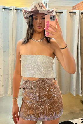 HiddenStoragePocket Reversible design She's All That Rhinestone Skirt - Brown